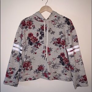 Flower Print Long Sleeve Crop Top With Hood